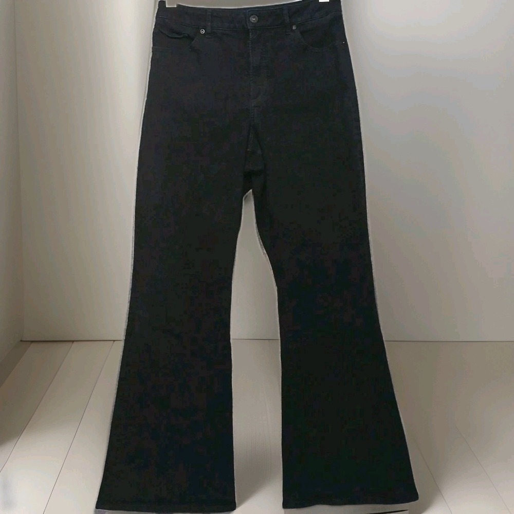 Express Womens Denim Jeans 10R Black Curvy Flare High Waist Grunge Streetwear